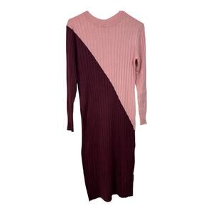 Lascana Color Block Crew Neck Sweater Dress Pink & Burgundy Ribbed Knit,SmallNWT